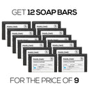 Marlowe charcoal exfoliating soap bar, natural dark gray bar with textured surface, showcasing the bar soap on a neutral background.