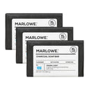 Marlowe lightly exfoliating charcoal bar soap with natural ingredients, shown in a three-pack on a white background.