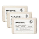 Three MARLOWE cedarwood and sea salt scrub soap bars, natural exfoliating bar soap with cedarwood scent and sea salt texture.