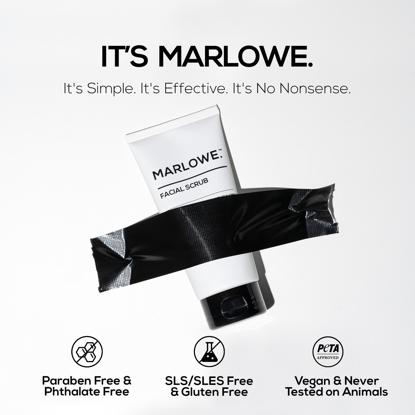 MARLOWE face and body scrub set with four natural exfoliating formulas, featuring textured containers and fresh ingredients.