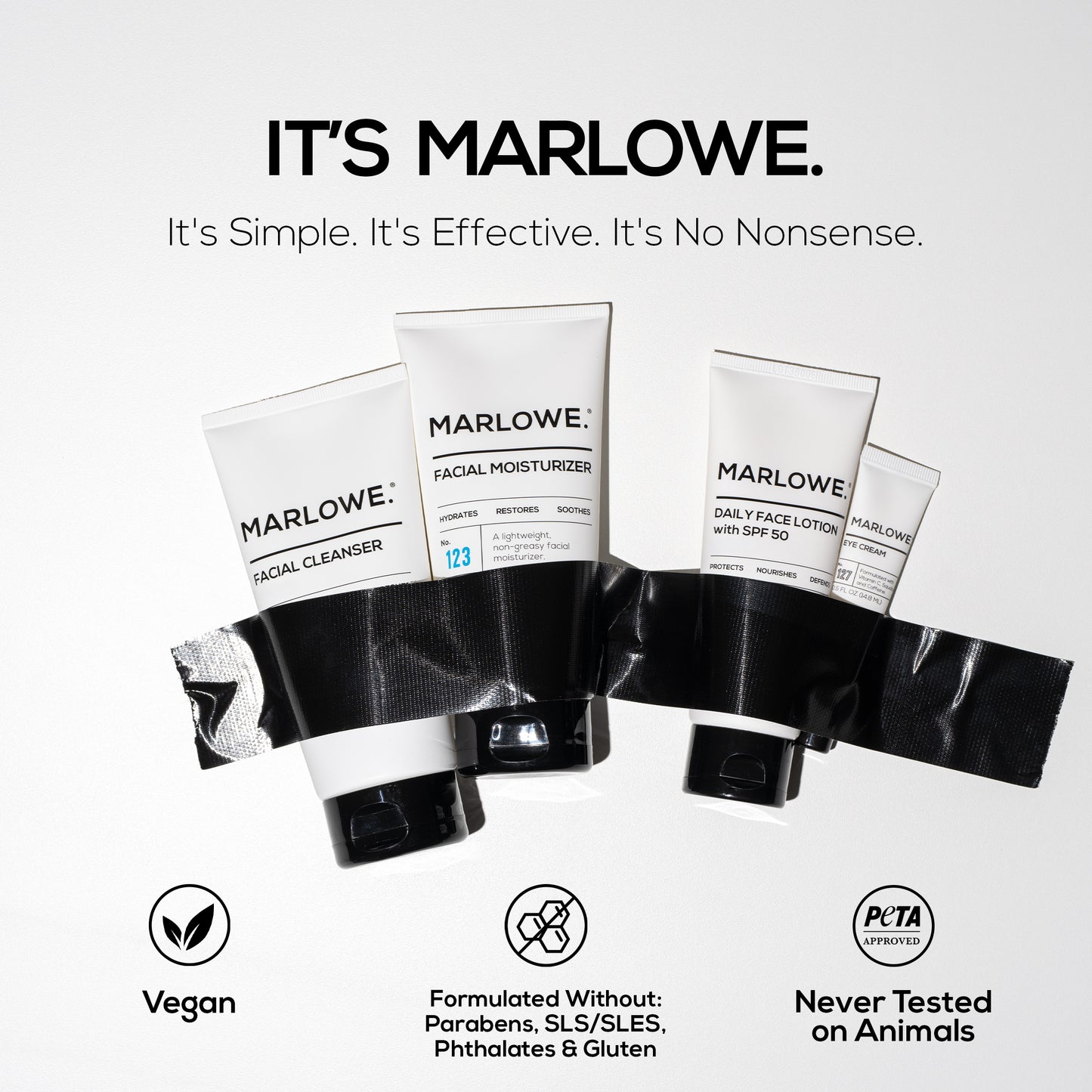 MARLOWE Face Essentials Set featuring daily facial cleansers, moisturizers, and skincare products in a convenient skincare kit.