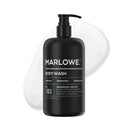 MARLOWE Cedarwood and Sea Salt Body Wash bottle with a minimalist label, showcasing natural ingredients and product packaging.