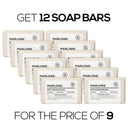 Set of 12 MARLOWE Cedarwood and Sea Salt Scrub Soap Bars, natural soap with textured surface and cedarwood scent.