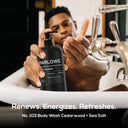 MARLOWE cedarwood and sea salt body wash bottle with natural ingredients and refreshing scent, suitable for daily skincare.