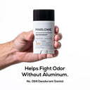 Marlowe Santal body deodorant stick with natural scent, shown in a sleek white container on a neutral background.