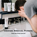 MARLOWE. facial cleanser for face, showing a clear bottle with gentle formula, highlighting skincare benefits and clean skin.
