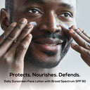 MARLOWE Daily Face Lotion with SPF 50 showing a smooth, lightweight cream in a white pump bottle for daily sun protection.