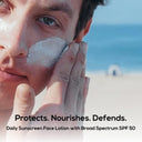 MARLOWE Daily Face Lotion with SPF 50, a hydrating moisturizer for face providing sun protection and skin nourishment.