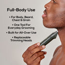 MARLOWE waterproof body hair trimmer for full-body grooming, featuring a sleek black design and waterproof construction.