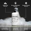 MARLOWE Santal Body Wash bottle with ingredients label showing natural sandalwood scent and hydrating skincare ingredients.