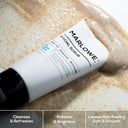 MARLOWE exfoliating face and body set with facial scrub, showcasing natural ingredients in the product image.