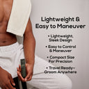 MARLOWE waterproof body hair trimmer shown with a sleek design, lightweight and easy to maneuver for body grooming.