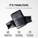MARLOWE charcoal exfoliating soap bar with a dark, textured surface, showcasing its natural ingredients and cleansing properties.