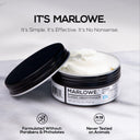 MARLOWE. Hair Cream Pomade in a clean jar, showing smooth, creamy texture for styling hair with a natural shine.