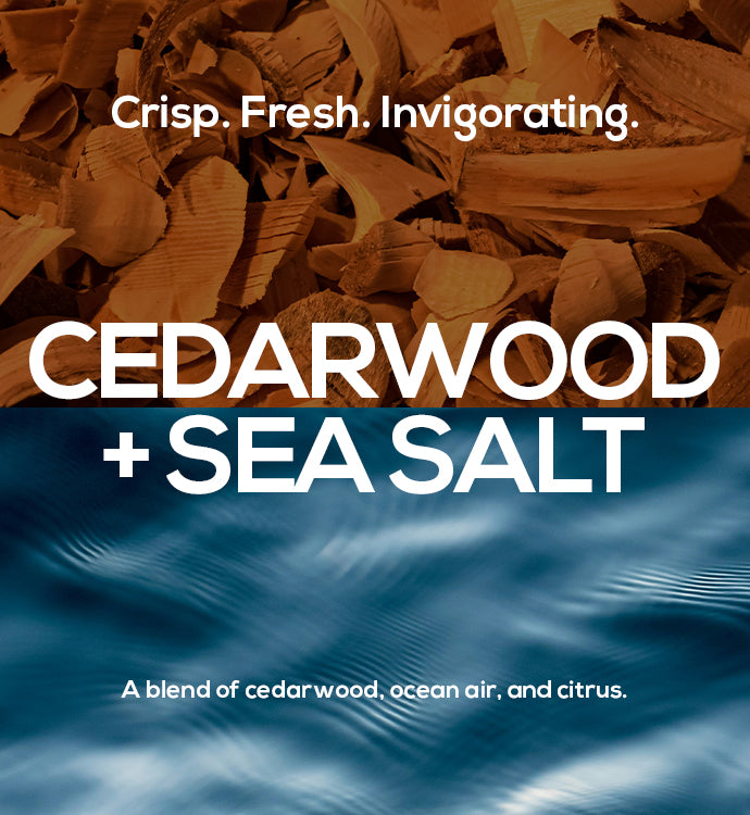 MARLOWE Cedarwood and Sea Salt Set with scented products featuring cedarwood and sea salt aromas, displayed in a stylish package.