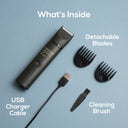 MARLOWE waterproof body hair trimmer with black handle and detachable head, designed for easy grooming and waterproof use.