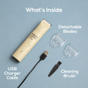 MARLOWE waterproof body hair trimmer with desert-colored design, showing the device with its waterproof features and sleek body.
