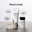 MARLOWE Santal Body Set with lotion, body wash, and fragrance, displayed with neatly arranged bottles and packaging.