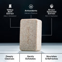 Marlowe original sage and fir scrub soap bar with natural ingredients, showcasing a rustic soap bar with herbal and woody scents.