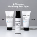 MARLOWE gentle foaming facial cleanser in a pump bottle, showing the clean, frothy texture of the face cleanser.