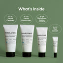 Marlowe Face Essentials Set with daily skincare products including cleanser, moisturizer, and facial essentials arranged in a kit