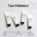MARLOWE travel essentials set with TSA-approved toiletries, including bottles and containers for convenient airport security.