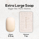 Marlowe Santal scrub soap bar with natural exfoliants and warm sandalwood scent, shown in a close-up image.