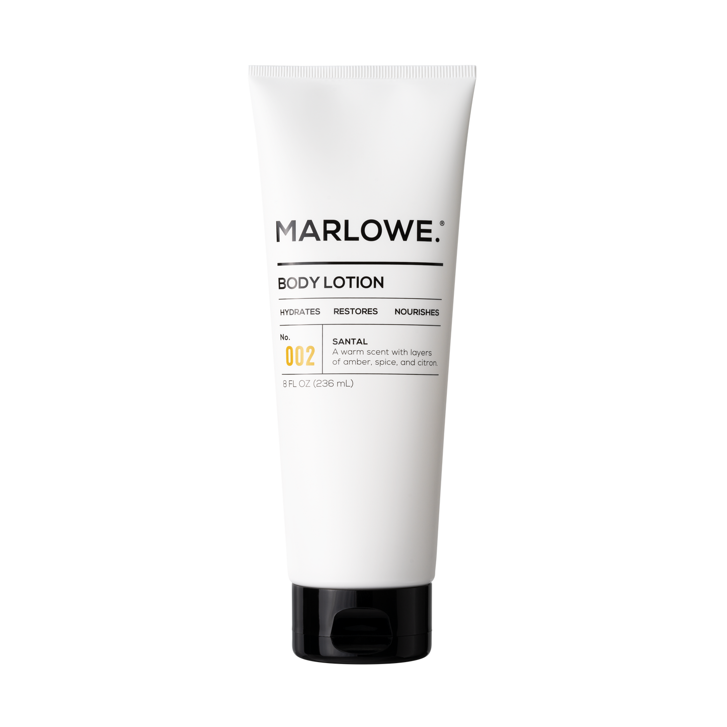 MARLOWE. No. 002 Men's Santal Body Lotion 8oz - Front Detail