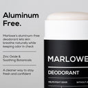 Marlowe cedarwood and sea salt aluminum-free body deodorant stick with natural ingredients and fresh scent.