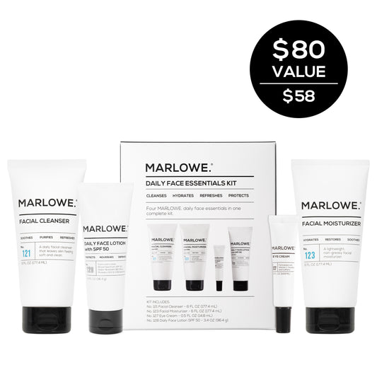 MARLOWE Face Essentials Set featuring skincare products in a sleek set for daily facial care.