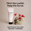 MARLOWE. Sage + Fir body wash and scrub bottle with exfoliating formula for cleansing skin