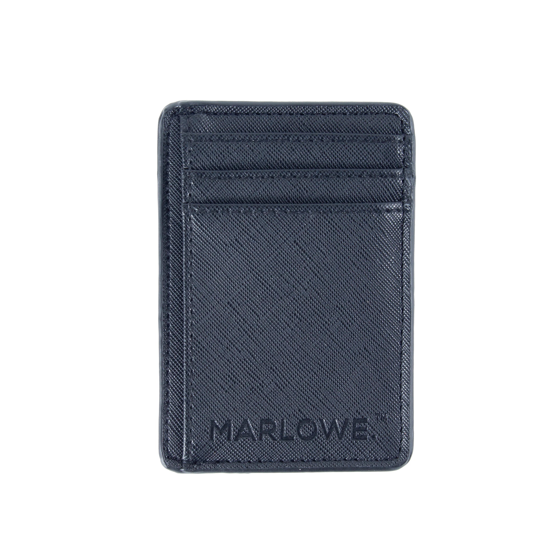 Check and Leather Folding Card Case in Navy - Men